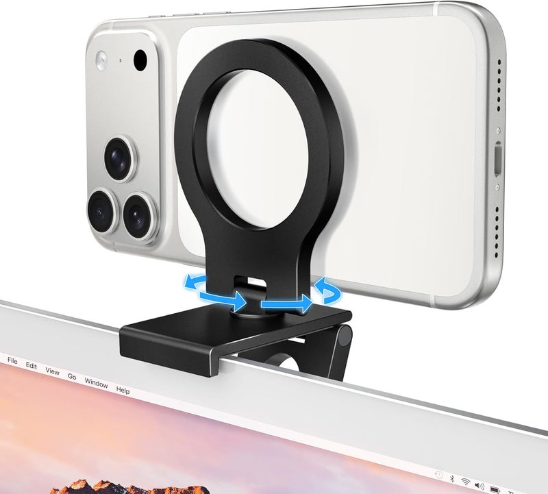 Itramax Continuity Camera Mount for iMac,360° Foldable Portable Desktop Monitor Screen Webcam Stand Holder with Metal Rings for MagSafe iPhone 17 Pro 16 15 14 13 12 11 XR XS,MacBook,Laptop,Apple TV - Image 1